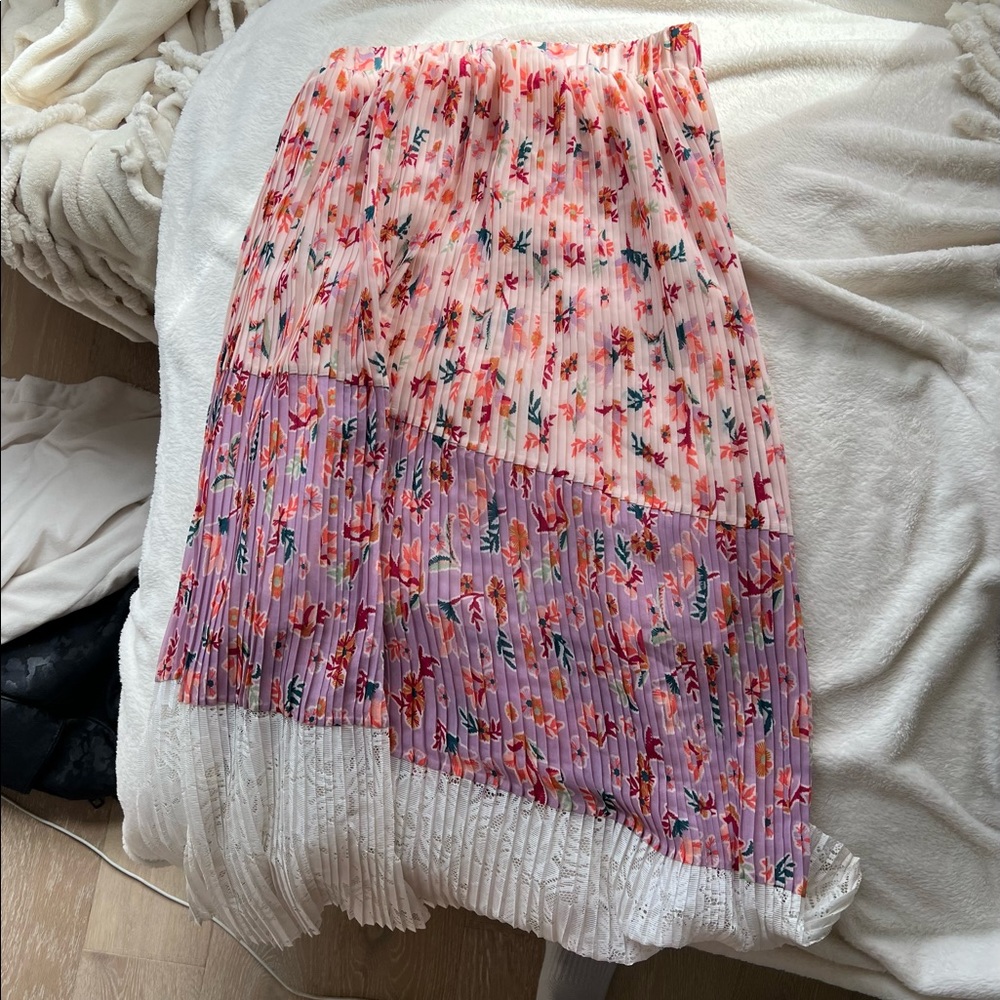 Anthropologie midi skirt size small pink floral